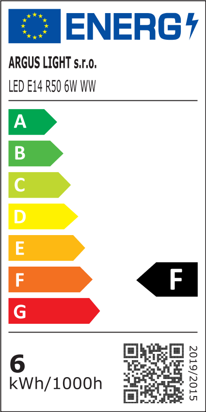 ARGUS LED E14 R50 6W LED žárovka reflektorová WW - teplá (3000 K) - energetický štítek