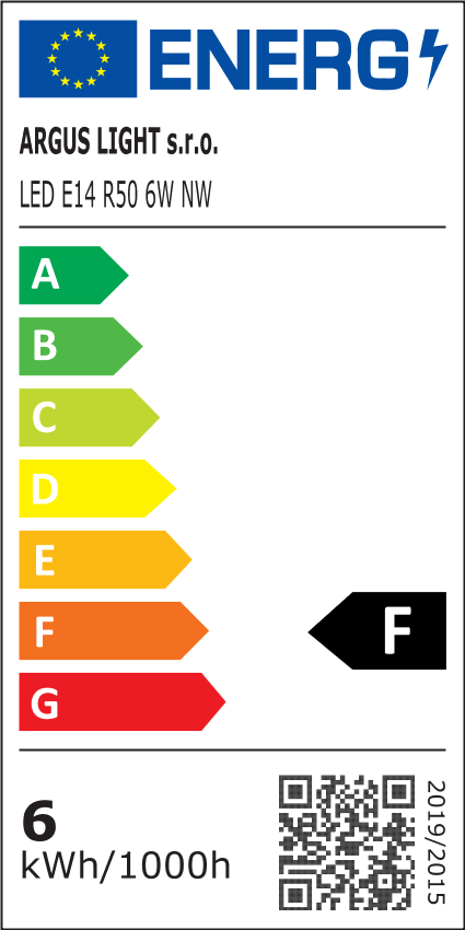 ARGUS LED E14 R50 6W LED žárovka reflektorová NW - normální (4000 K) - energetický štítek