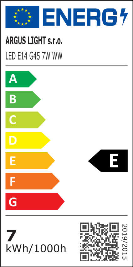 ARGUS LED E14 G45 7W LED žárovka WW - teplá (3000 K) - energetický štítek
